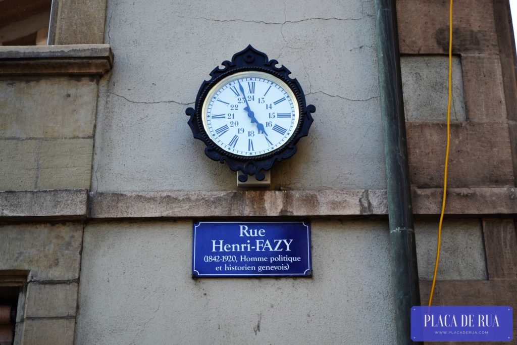 Placa de rua Henri Fazy, em Genebra, na Suíça